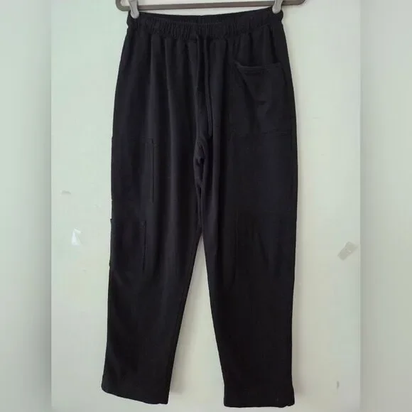 Planet by Lauren G Black French Terry Cotron Patched Luxury Sweatpants Pants 2 L - Picture 2 of 10